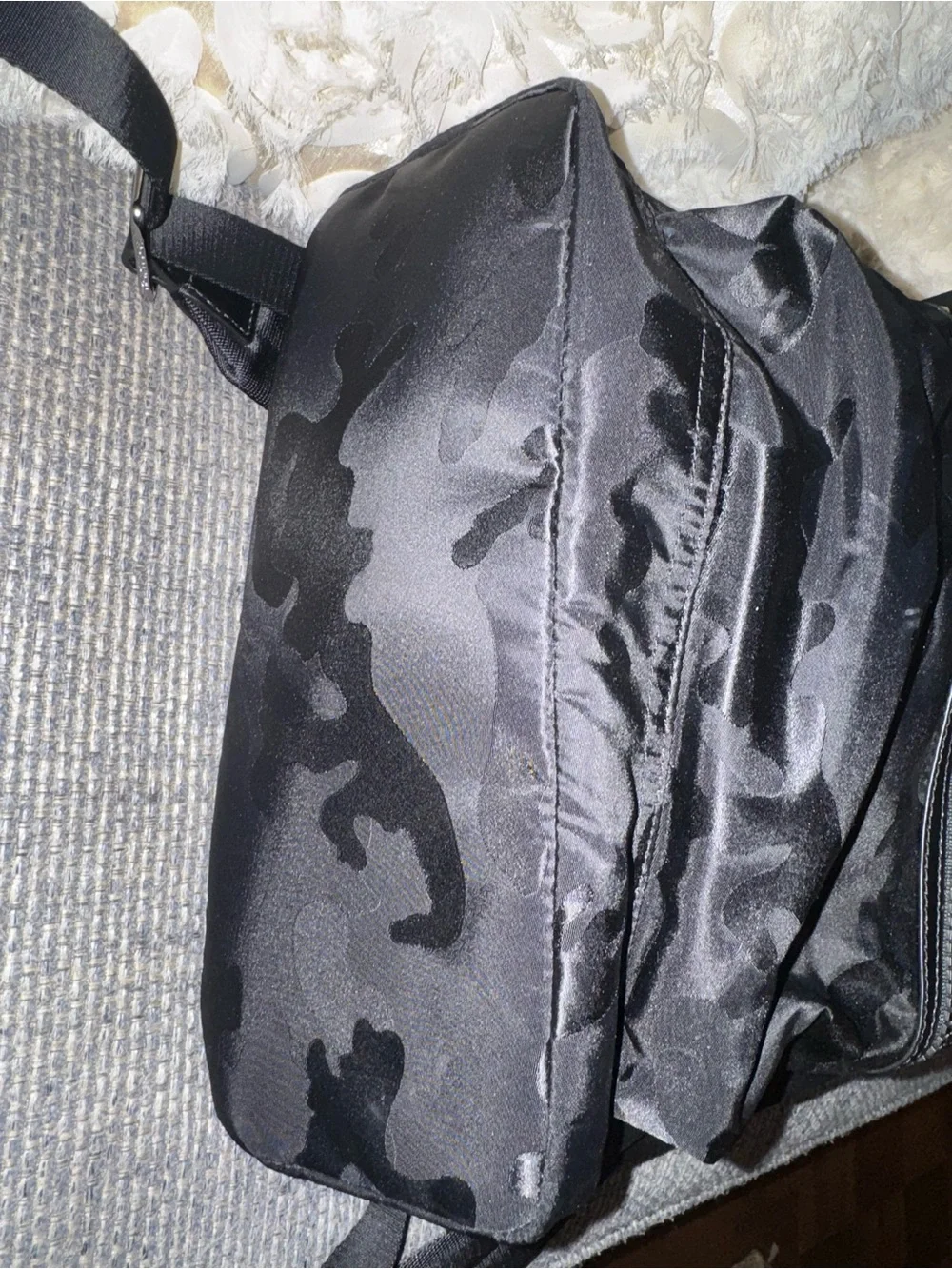 Michael Kors Black Tonal Camo Backpack – Nylon & Leather Trim